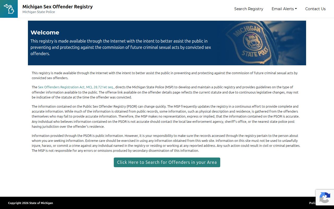 Missaukee County criminal records search in Michigan PSOR